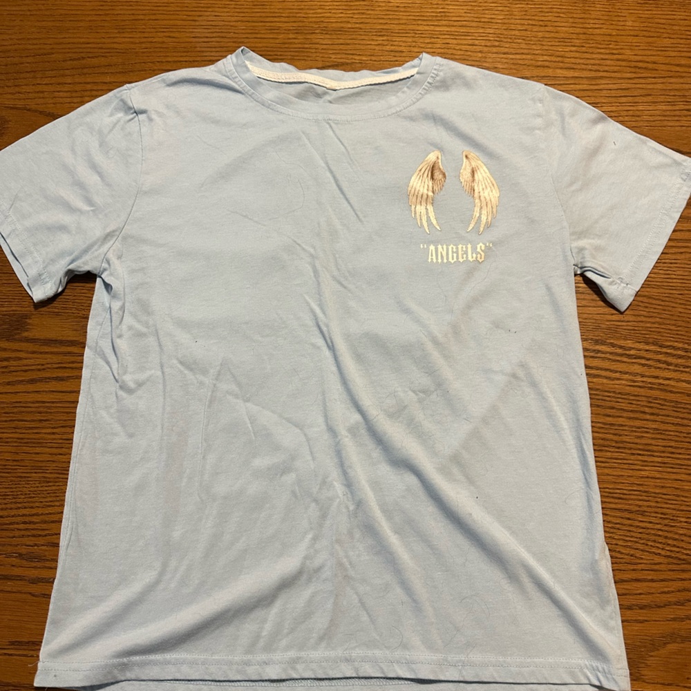 Light Blue Tee with Angel Wings Graphic